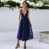 Women Date Dress Summer Sexy Tulle Skirt V-neck Dress Dress