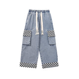 Men Jeans Retro Worn Jeans Multi-Pocket Work Pants Cropped Pants