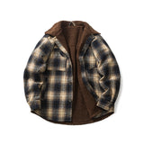 Unisex Winter Cotton Coat Plaid Decoration Lapel Cotton-Padded Coat Vintage Cotton-Padded Jacket