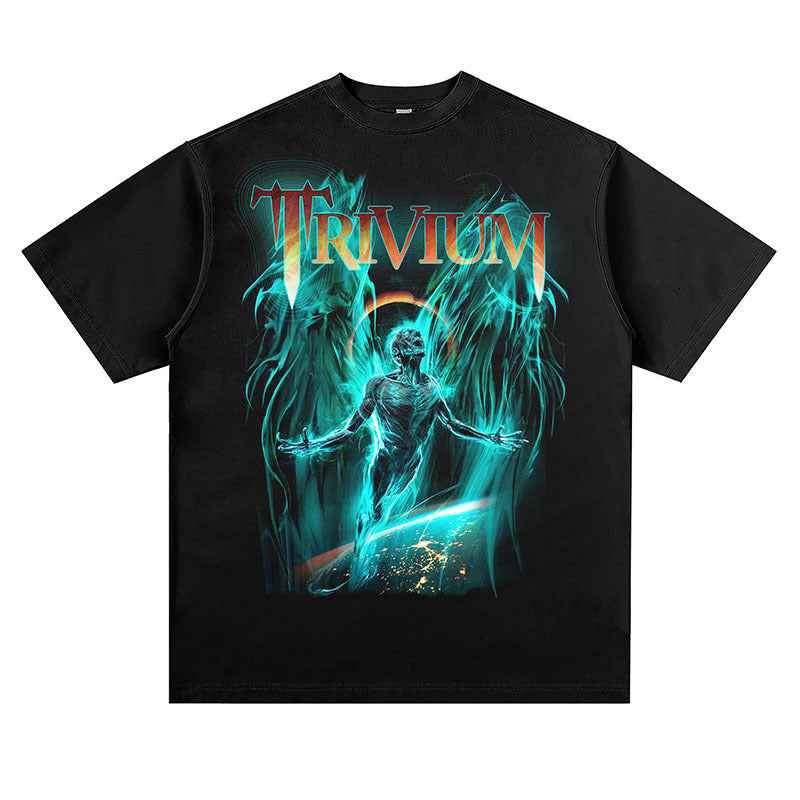 Men Vintage Rock Band T-Shirt Vintage Metal Rock Band Printed Short Sleeve T-Shirt Loose