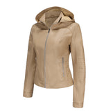 Red Leather Jacket Spring and Autumn Hooded Leather Coat Women's Detachable Hat Windproof Jacket