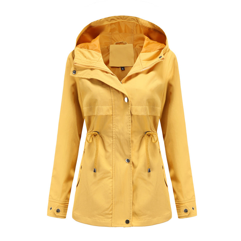 Women Trench Coat Raincoat Mid-Length Coat Hooded Thin Trench Coat