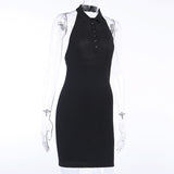Women Dresses Summer V-neck Sleeveless Backless Slim Fit Sexy Hip Skirt (Bla0420)