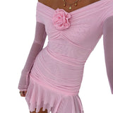 Women Dresses Autumn Sexy Slim Fit Hip Skirt Mesh Long Sleeve Dress