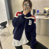 Women Knitted Cardigan Spring and Autumn Leisure Sweater Coat Zipped Stand Collar Knitted Cardigan