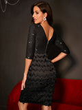 Women Evening Gown Sexy Retro Tassel Stitching Sequins Dress