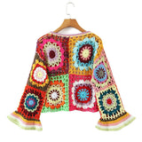 Women Sweater Knitwear Handmade Bell Sleeve Pullover Short Knitwear Artistic
