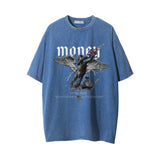 Men Vintage T-Shirt Printed Washed and Worn Short-Sleeved T-shirt Men's Ins Loose