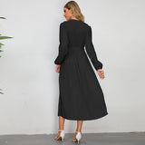 Women Date Dress Sexy Pleated V-neck Dress