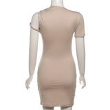 Women Dresses Summer Short Sleeve Solid Color Slim Fit Sexy Sheath Dress (Bla0420)