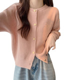 Women Knitted Cardigan round Neck Knitted Cardigan Autumn Winter Retro Thickened Sweater Coat
