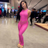 Women Jumpsuit Summer Sexy Backless Lace up Solid Color Jumpsuit