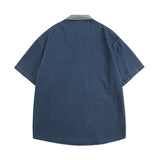 Men T Shirt Summer Embroidered Denim Lapel Polo Shirt