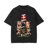 Washed retro cotton t-shirt, printed washed old short sleeves