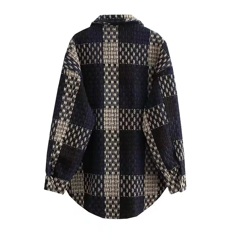 Women Jacket Plaid Coat Vintage Loose Jacket