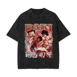 Washed Retro Cotton T-Shirt Baki Hanma Washed Old Short Sleeves