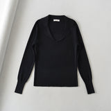 Women Sweater Knitwear Sexy Polo Collar Knitwear V Lapel Knitted Top Bottoming Shirt