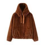 Women Trench Coat Autumn and Winter Plush Coat Hooded Long Sleeve Warm Short Top