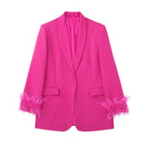 Women Suits Autumn Leisure Feather Cuffs Blazer