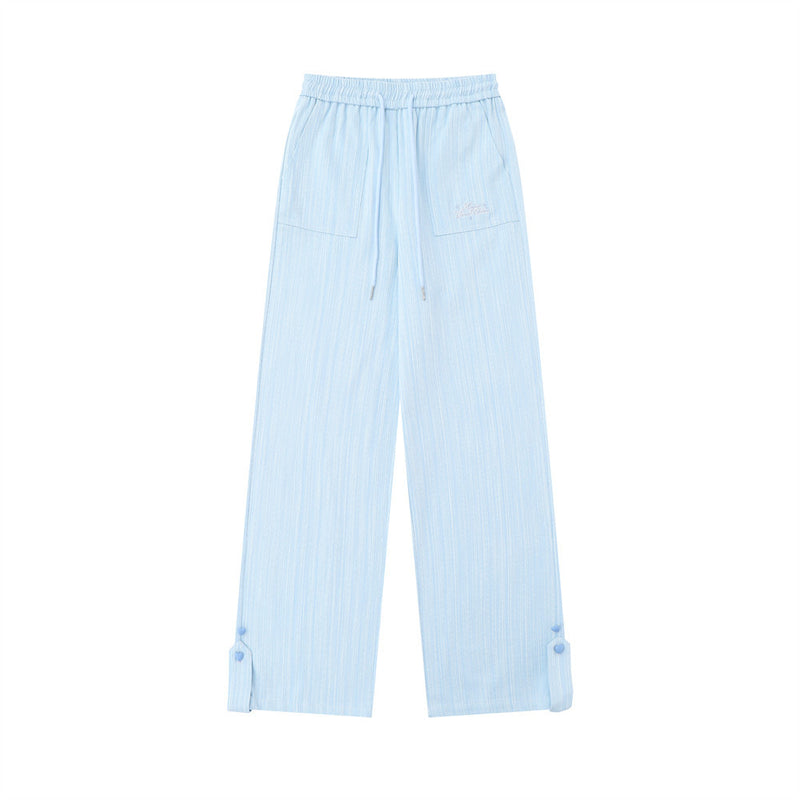 Women Pants Solid Color Embroidered Slacks Straight Wide Leg Pants Trousers