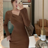 Women Maxi Dress Autumn Winter Retro Sexy Hip Knitwear Dress