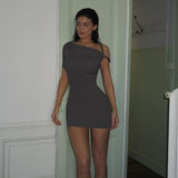 Women Dresses Summer Short Sleeve Solid Color Slim Fit Sexy Sheath Dress (Bla0420)