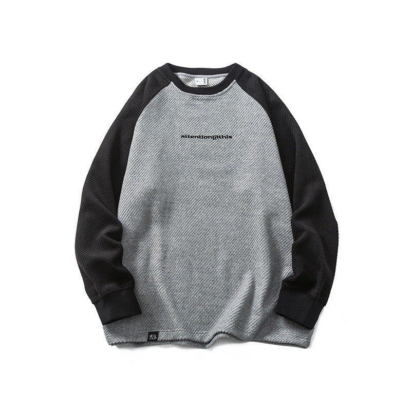 Unisex Winter Cotton Coat Winter Letter Embroidered Crew Neck Top Vintage Twill Top