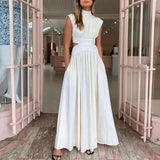 Women Dresses Long Dress Summer Stand Collar Dress (Qymy0409)