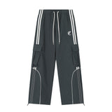 Men Sweatpants Sports Cargo Tactical Pants Men's Striped Stitching Straight-Leg Wide-Leg Pants