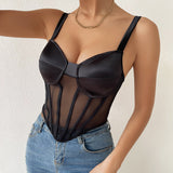 Women Party Tops Sexy Suspenders Mesh Diamond Vest