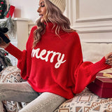 Women Knitted Sweater Christmas Turtleneck Sweater Loose Chic Sweater Top