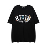Men T Shirt Floral Print Crew Neck Couple T-shirt