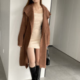 Women Cardigan Sweater Autumn Sweater Coat Lapel Loose Long Sweater W2353