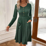 Women Dress Winter round Neck Knitted Long-Sleeved Dress