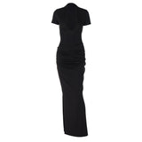 Women Dresses Spring Sexy Deep V Short Sleeve and Long Pattern Dress