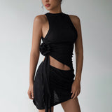 Women Dresses Summer Slim Fit Two-Piece Suit Sexy Flowers Vest Skirt Suit