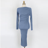Women Dresses Blue Long Sleeved Dress Long Dress