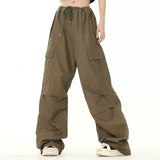 Men Sweatpants Workwear Wide-Leg Casual Pants Pleated Straight Loose Drawstring Ankle-Tied Trousers