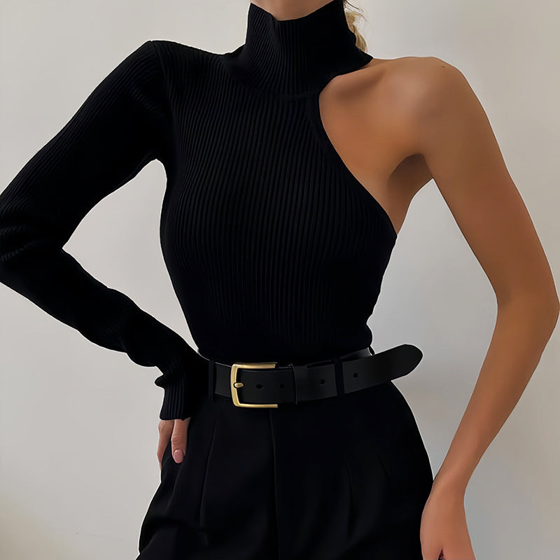 Women Jumpsuit Spring Turtleneck One-Shoulder Long Sleeve Top