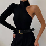 Women Jumpsuit Spring Turtleneck One-Shoulder Long Sleeve Top