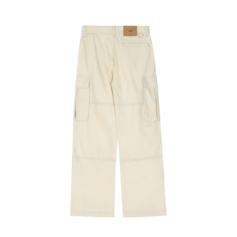 Men Sweatpants Solid Color Multi-Pocket Cargo Pants Men Straight-Leg Wide-Leg Pants