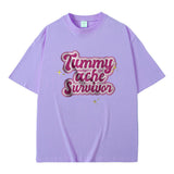 Tummy Ache Survivor Graphic Print T-shirt Male Meme Oversize