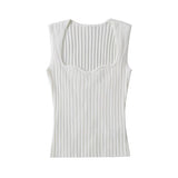 Women Sweater Knitwear Summer Square Collar Wave Pattern Vest