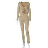 Women Jumpsuit Autumn Sexy Chest Hollow Slim Fit Long Sleeve Jumpsuit