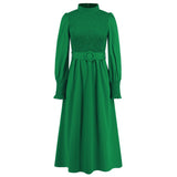 Women Date Dress Stand Collar Long Sleeve Skirt