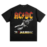 Men Vintage Rock Band T-Shirt Collarless Ordinary Casual Loose Cartoon Short Sleeve