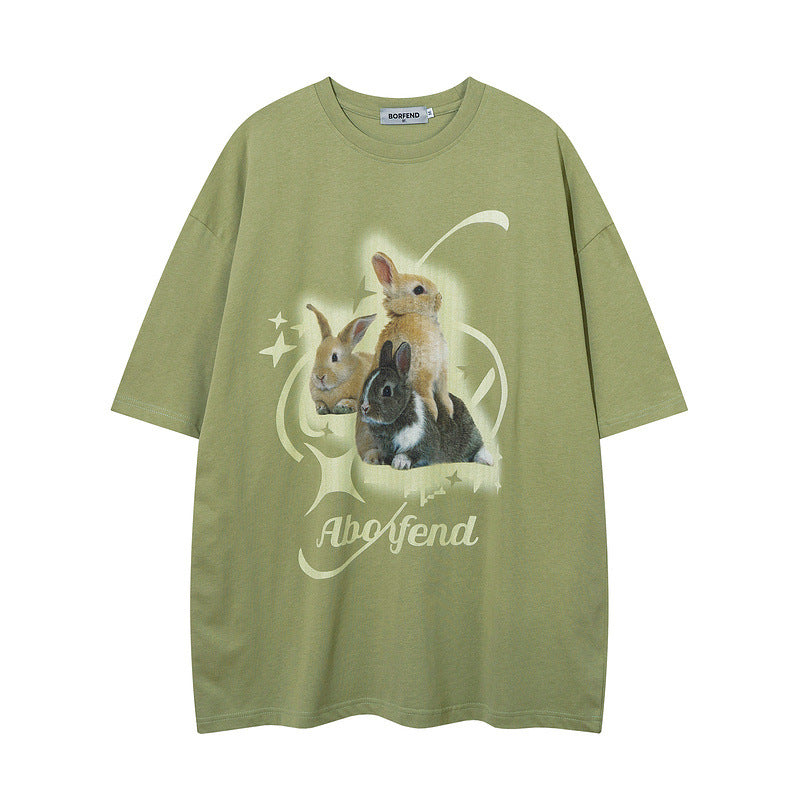 Men T Shirt Rabbit Print Couple Short Sleeve T-shirt