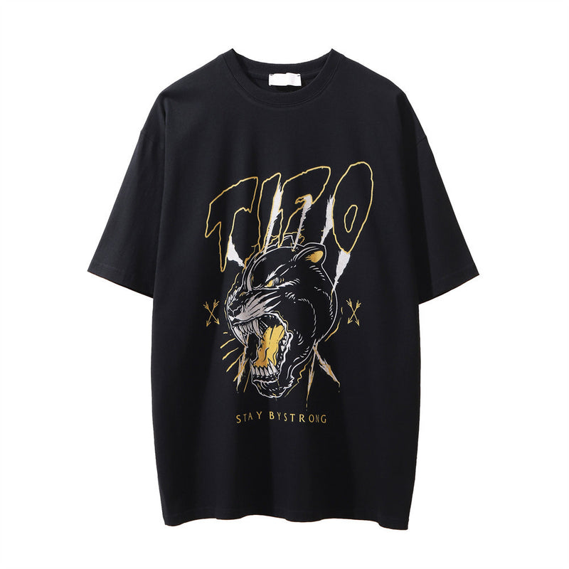 Men Vintage T-Shirt Printed Men's Short-Sleeved T-shirt Hip Hop T-shirt Summer Cheetah Loose