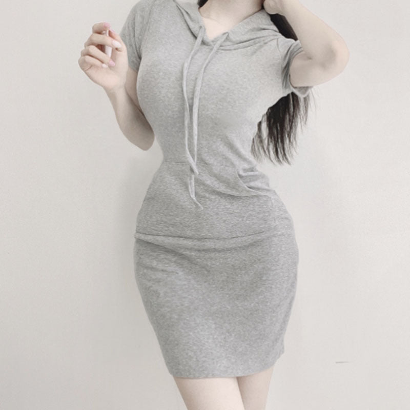 Women Dresses Short Sleeve Hooded Dress Skirt