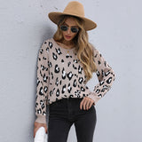 Women Knitted Sweater Autumn and Winter Leisure Women's Loose Leopard Print Long Sleeve Sweater